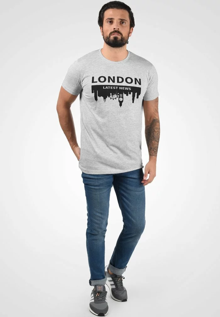 Solid SDCIMO - T-shirt Imprimé - Light Grey Melange 2 Solid SDCIMO - T-shirt Imprimé - Light Grey Melange – Image 2