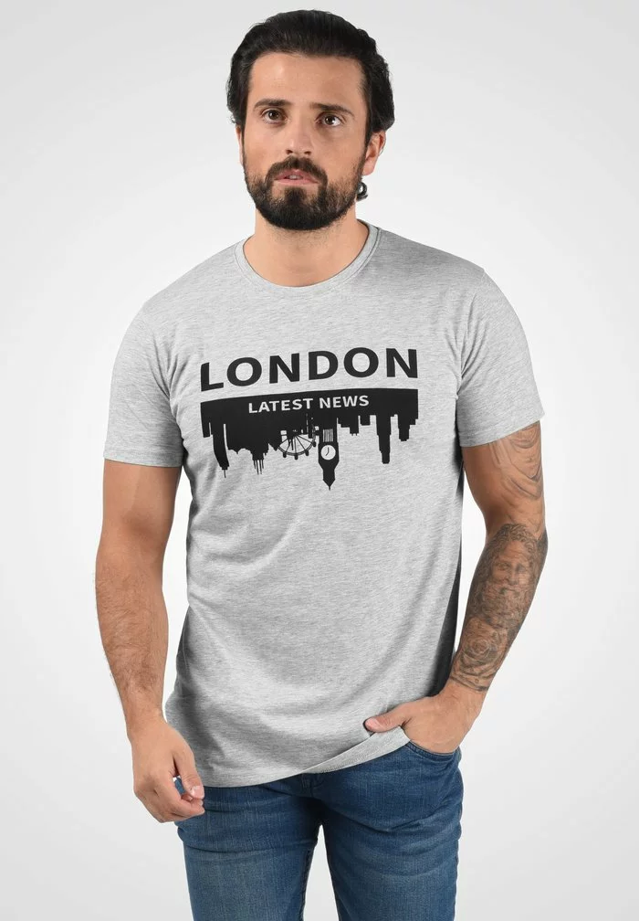 Solid SDCIMO - T-shirt Imprimé - Light Grey Melange 1 Solid SDCIMO - T-shirt Imprimé - Light Grey Melange