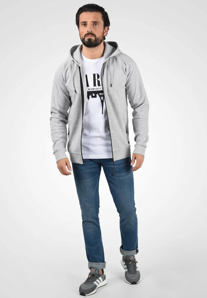 Solid SDGELBERT - Sweat à Capuche Zippé - Light Grey Melange 2 Solid SDGELBERT - Sweat à Capuche Zippé - Light Grey Melange – Image 2